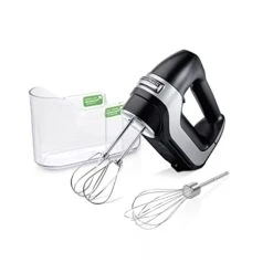 5-Speed Electric Hand Mixer With High-Performance DC Motor, Slow Start, Snap-On Storage Case, Stainless Steel Beaters & Whisk, Black (62651)