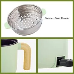 Ezin Electric Hot Pot With Steamer, 1.5L Non-stick Ramen Cooker, 2 In 1 Shabu Shabu Hot Pot, Multifunctional Cooker With Overheating Protection For Stew, Noodles, Green (Egg Rack Included) -KitchenAid Shop 41nKxlLwnfL