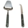Genuine Green Marble 2 Piece Serving Set With Solid Marble Handle Includes Stainless Steel Cutter Slicer And Cheese Knife, 3" W X 9" L, Green