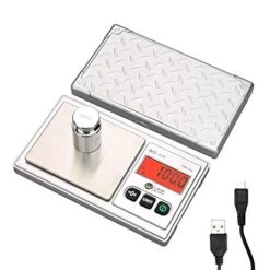 Scale 220g/ 0.01g, Digital Pocket Scale 100g Calibration Weight,Mini Jewelry Scale, Kitchen Scale,6 Units Conversion, Tare & LCD Display, Auto Off, Rechargeable Battery