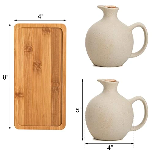 Set Of 2 Ceramic Oil Vinegar Dispenser With Cork And Tray, 15 Oz Tabletop Oil Bottles Soy Sauce Jar, Decorative Olive Oil Stoneware Holder Vinegar Container For Kitchen 4 Set Of 2 Ceramic Oil Vinegar Dispenser With Cork And Tray, 15 Oz Tabletop Oil Bottles Soy Sauce Jar, Decorative Olive Oil Stoneware Holder Vinegar Container For Kitchen - Image 2