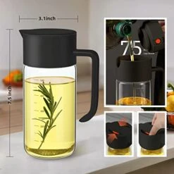 Hoforife Glass Olive Oil And Vinegar Dispenser With Auto Flip Caps For Kitchen Cooking No Drip, 17 Oz Borosilicate Glass Snap Fastener Oil Pourer Bottle Shatterproof, Leakproof (Black) -KitchenAid Shop 41nTAGwZFiL