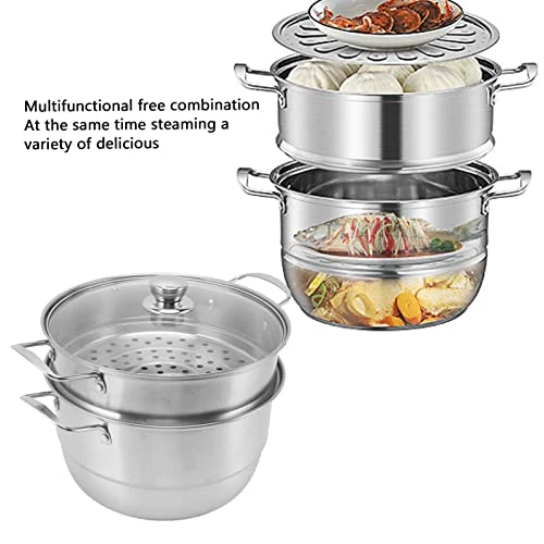 Qinlorgo Steam Pot, Thickened 304 Stainless Steel High Efficiency Stainless Steel Steaming Pot For Home For Electric Furnace For Gas Stove (Three Layers) 4 Qinlorgo Steam Pot, Thickened 304 Stainless Steel High Efficiency Stainless Steel Steaming Pot For Home For Electric Furnace For Gas Stove (Three Layers) - Image 2