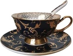 Euro Style Bone China Cup& Saucer Set, Ceramic Tea Coffee Cup For Home Kitchen Wedding (Retro Flower Pattern- Dark Blue) -KitchenAid Shop 41nZjAy6g1L. AC