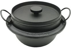 410-719 Japanese Cast Iron Gohan Nabe Rice Cooker, Black