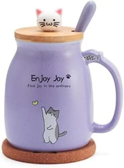 Cute Cat Cup Ceramic Coffee Mug With Kawaii Cat Wooden Lid, Lovely Stainless Steel Spoon, Anime Kitty Thicken Wooden Coaster, Christmas Birthday Gift Cute Thing Japanese Mug 16oz (Pink) -KitchenAid Shop 41oEcslHhHL. AC