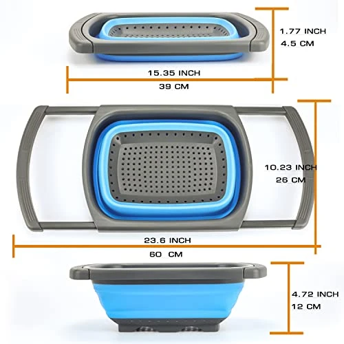 Over The Sink Collapsible Colander Kitchen Strainer Basket-Wash Vegetables And Fruits, Drain Cooked Pasta And Dry Dishes,6-Quart Capacity -Blue 3 Over The Sink Collapsible Colander Kitchen Strainer Basket-Wash Vegetables And Fruits, Drain Cooked Pasta And Dry Dishes,6-Quart Capacity -Blue