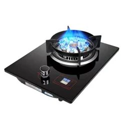 Gas Stove, Tempered Glass Cooktop Burner With Timing, Desktop And Recessed Installation Suitable For Kitchen And Camping (Color : Black, Size : LPG)