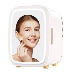 12L Skincare Fridge With Drawer & LED Mirror, Beauty Mini Refrigerator Eco & Quiet For Bedroom, Portable Compact Makeup Fridge Skin Care Cosmetics Chill, Perfect For Girls & Woman - White Pink