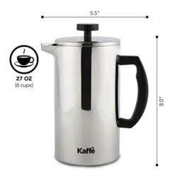 Kaffe E Large French Press Coffee Maker & Camping Coffee Pot - Double-Wall Stainless Steel Tea & Coffee Press With Extra Filter - Perfect Travel & Camping Cookware (6 Cups / 0.8L) -KitchenAid Shop 41ocmzvOydL