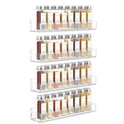 FEMELI Acrylic Spice Rack Wall Mount For Cabinets,Cupboard Or Pantry Door,4 Packs Of Hanging Spice Rack Shelf,Seasoning Organizer For Kitchen
