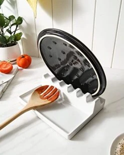 Eramic Spoon Rest For Stove Top, Spoon And Lid Rest For Kitchen Counter, Spoon Holder With Drip Pad For Multiple Utensils, Heat-Resistant, Housewarming Gift - 9 Inch, Set Of 1, White -KitchenAid Shop 41orIubkpTL