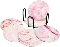 Set Of 6 Coasters With Holder For Drinks Absorbing Round Ceramic Stone Coaster With Cork Base,Tabletop Protection Mat For Mugs And Cups,Office,Kitchen (Colorful With Holder) -KitchenAid Shop 41os1dryGdL. AC