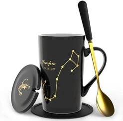 -15oz Scorpio Coffee Mug With Long Handle Spoon Lid Birthday Gift Ceramic Creative Constellation Zodiac Capacity Tea Cup For Cocoa Water Milk Juice (Scorpio-Black Gold) -KitchenAid Shop 41otpLG39SL. AC