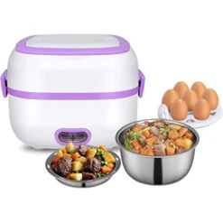 Electric Lunch Box, 3 In 1 Food Heater/Cooker/Steamer With Stainless Steel Bowls, Egg Steaming Tray, Spoon, Measuring Cup For Office, School,Home And Travel -KitchenAid Shop 41owFUurZrL
