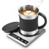 Coffee Mug Warmer & Mug Set, Beverage Cup Warmer For Desk Home Office Use, Coffee Gifts, Electric 24 Watt, Touch Tech & LCD Digital Display, 304 Stainless Steel, 17 Oz, Mug Lid