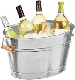 MDesign Large Metal Beverage Tub Oval Cooler For Beer, Wine, Ice, And Drinks - Portable 4.75 Gallon/18 Liter Cold Drink Trough For Parties - Steel Bin Bucket Stand With Bamboo Handles, Matte Black -KitchenAid Shop 41p3w2Kb fL. AC