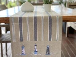 Nautical Table Runner - Cotton Decorative Embroidered Design – Natural, Navy Blue And White -Coastal Lighthouse (72 Inch) -KitchenAid Shop 41pGzBJgwLL