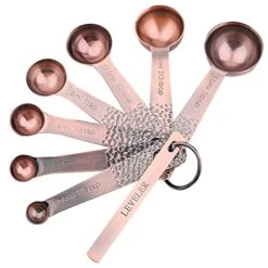 GENERIC Measuring Spoons Set, Copper Measuring Spoons Set, 7 Bronze Measuring Spoons With Leveler, Stainless Steel Baking Measurer Spoons, Kitchen Measurement Spoons Set Of 8, A: Copper