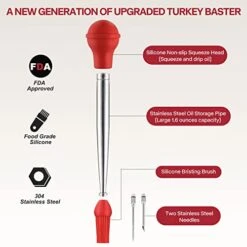 Stainless Steel Turkey Baster For Cooking, Food Grade Turkey Baster Syringe Oil Dropper Meat Injector Set With Silicone Bristling Brush, 2 Needles, Cleaning Brush For Chicken, Beef, Pork, BBQ, Red -KitchenAid Shop 41pUi9eWdSL