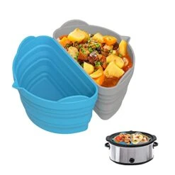 Slow Cooker Divider. Silicone Pot Liner For 6-8QT POTS Reusable Leakproof BPA Free Dishwasher Washable Blue + Gray.