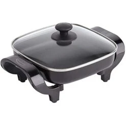 Square Non-Stick Electric Skillet With Glass Lid - 8"