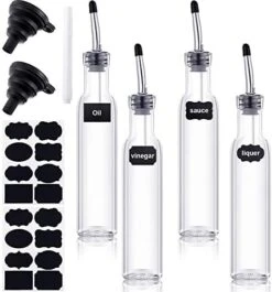 4 Pack Vinegar Cruet Olive Oil Glass Bottle, Square Tall Glass Bottle Set With Stainless Steel Bottle Spout Pourer, Foldable Silicone Funnel, Waterproof Label Sticker And Chalk Marker For Home Kitchen -KitchenAid Shop 41pa9biCxHL. AC