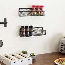 MyGift Wall Spice Racks, 12-Inch Black Chicken Wire Hanging Kitchen Seasoning Condiment Organizer Shelf, Set Of 2 -KitchenAid Shop 41pbfL0ZshL