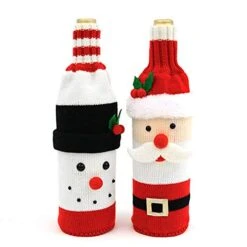 Cute Christmas Sweater Wine Bottle Cover, Handmade Wine Bottle Sweater For Christmas Decorations Cute Christmas Sweater Party Decorations 2pcs