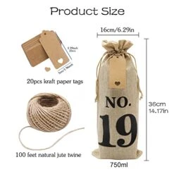 20pcs Jute Wine Bags With Gift Tags And 100 Feet Jute Twine, 14 X 6 1/4 Inches Hessian Numbered Wine Bottle Gift Bags With Drawstring For Blind Wine Tasting (No.1-No.20, Brown)