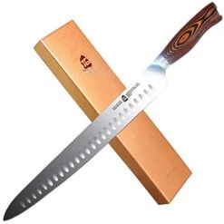 Slicing Knife 12 Inch - Granton Carving Knives Hollow Ground Meat Cutting Knife Kitchen Long Slicer & Carver - HC German Stainless Steel Pakkawood Handle - Gift Box Included - Fiery Series