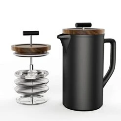 Ceramic French Press Coffee Maker, 22 Ounce French Press Coffee With Walnut Wood Lid, Premium Triple Filters Food Grade Stainless Steel For Good Coffee And Tea, Black