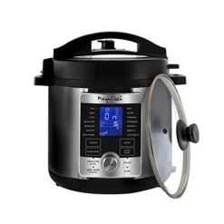 Electric Stainless Steel Brushed Digital Pressure Cooker With Lid, 6 Quart, Chrome And Black