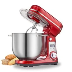 Kitchen Electric Stand Mixer, 6-Speed Tilt-Head Food Mixer With 6.5-QT Stainless Steel Bowl, Dough Hook, Flat Beater, Whisk And Anti-Splash Cover, Red (6.5-QT, Red)