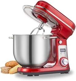 Kitchen Electric Stand Mixer, 6-Speed Tilt-Head Food Mixer With 6.5-QT Stainless Steel Bowl, Dough Hook, Flat Beater, Whisk And Anti-Splash Cover, Red (6.5-QT, Red) -KitchenAid Shop 41qCB8TFWCL. AC