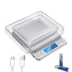 Food Scale Digital Kitcoo Kitchen Scale 3000g/ 0.1g USB Charging Pocket Scale 9 Units Conversion Gram Scale With 2 Trays LCD Tare Function Reptile Scale Herb Scale