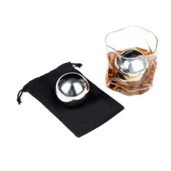 2 Pack Metal Stainless Steel Ice Balls Chilling Stone Reusable For Whiskey Balls Scotch Vodka Wine Ice Chiller Rocks 2.2 Inch