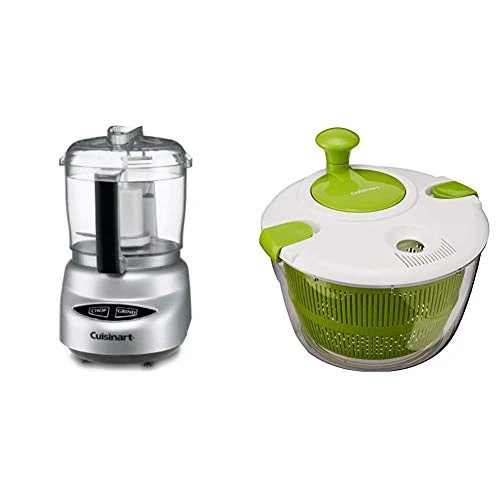Cuisinart DLC-2ABC Mini-Prep Plus 24-Ounce Food-Processors, 3 Cup, Brushed Chrome And Nickel & CTG-00-SAS 5-Quart Salad Spinner, White 3 Cuisinart DLC-2ABC Mini-Prep Plus 24-Ounce Food-Processors, 3 Cup, Brushed Chrome And Nickel & CTG-00-SAS 5-Quart Salad Spinner, White