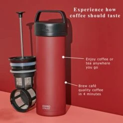 - P0 Ultralight French Press - Double Walled Stainless Steel Vacuum Insulated Coffee And Tea Maker, Portable And Durable Coffee Press For Travel, Camping, And Everyday Use - 16oz, (Cranberry) -KitchenAid Shop 41qHftK9joL