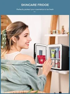 Orthclan 15L Mini Fridge For Bedroom, 110V AC/ 12V DC Portable Thermoelectric Cooler And Warmer Small Refrigerators For Home, Dorm, Office And Car, Skincare, Cosmetic, Beverage, Removable Shelf, Black -KitchenAid Shop 41qTaoWrVVL