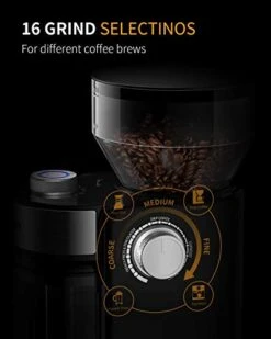 Electric Burr Coffee Grinder 2.0, Adjustable Burr Mill With 16 Precise Grind Setting For 2-14 Cup, Black