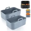 Number-one Air Fryer Silicone Pot For Ninja Foodi Dual DZ201, 2PCS Reusable Air Fryer Silicone Liners With Handles Heat Resistant Air Fryer Basket For Ninja 8 QT Food Safe Air Fryer Accessories, Grey