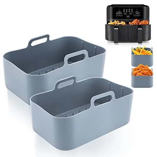 Number-one Air Fryer Silicone Pot For Ninja Foodi Dual DZ201, 2PCS Reusable Air Fryer Silicone Liners With Handles Heat Resistant Air Fryer Basket For Ninja 8 QT Food Safe Air Fryer Accessories, Grey 3 Number-one Air Fryer Silicone Pot For Ninja Foodi Dual DZ201, 2PCS Reusable Air Fryer Silicone Liners With Handles Heat Resistant Air Fryer Basket For Ninja 8 QT Food Safe Air Fryer Accessories, Grey
