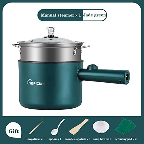 Electric Hot Pot, 1.8L Non-Stick Coating Multi-Function Rice Cooker, Suitable For Home, Dormitory And Office Use, Steak, Noodles, Soup, Ramen(Jade Green2) 4 Electric Hot Pot, 1.8L Non-Stick Coating Multi-Function Rice Cooker, Suitable For Home, Dormitory And Office Use, Steak, Noodles, Soup, Ramen(Jade Green2) - Image 2