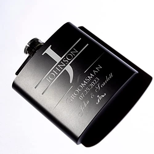 Groomsmen Gifts Set Of 6, Personalized Groomsmen Flask Set W Optional Gift Box - Wedding Favor, Engraved 6oz Stainless Steel Flask, Custom Flask Gift Set, Black #2 4 Groomsmen Gifts Set Of 6, Personalized Groomsmen Flask Set W Optional Gift Box - Wedding Favor, Engraved 6oz Stainless Steel Flask, Custom Flask Gift Set, Black #2 - Image 2