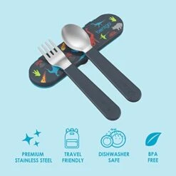 ® Kids Stainless Steel Utensils - Reusable Fork, Spoon & Storage Case Made From High-Grade Stainless Steel, BPA-Free, Dishwasher Safe - Ideal For School Lunch, Travel, Outdoor Use (Dino) -KitchenAid Shop 41qumzfpOWL