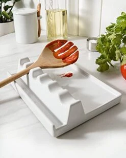 Eramic Spoon Rest For Stove Top, Spoon And Lid Rest For Kitchen Counter, Spoon Holder With Drip Pad For Multiple Utensils, Heat-Resistant, Housewarming Gift - 9 Inch, Set Of 1, White -KitchenAid Shop 41r25LjXD2L