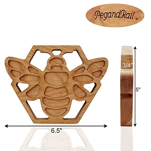 Honey Bee Trivet- Solid Cherry Wood Trivet Hot Pad Holder 6 Honey Bee Trivet- Solid Cherry Wood Trivet Hot Pad Holder - Image 4
