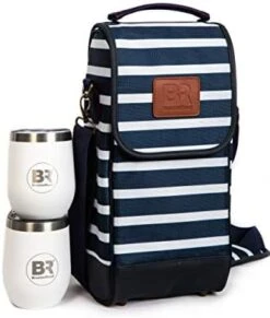 Insulated Wine Carrier With Stainless Steel Glasses | Portable Wine Bag, Nautical Wine Purse | Carrier Case For Wine Accessories- Water Resistant Tote Bag.Picnics-Boating Wine Gifts For Women (Blue) -KitchenAid Shop 41r5IuC5L. AC