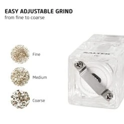 Salter 7605 CLXR Salt & Pepper Mini Grinder Set - Refillable Mills, For Travel, Camping, Caravans, Twist To Grind, 14 G Salt Crystals/7g Peppercorns, Square Design, Adjust Fine To Coarse, 9.7cm, Clear -KitchenAid Shop 41rCAZdxkVL
